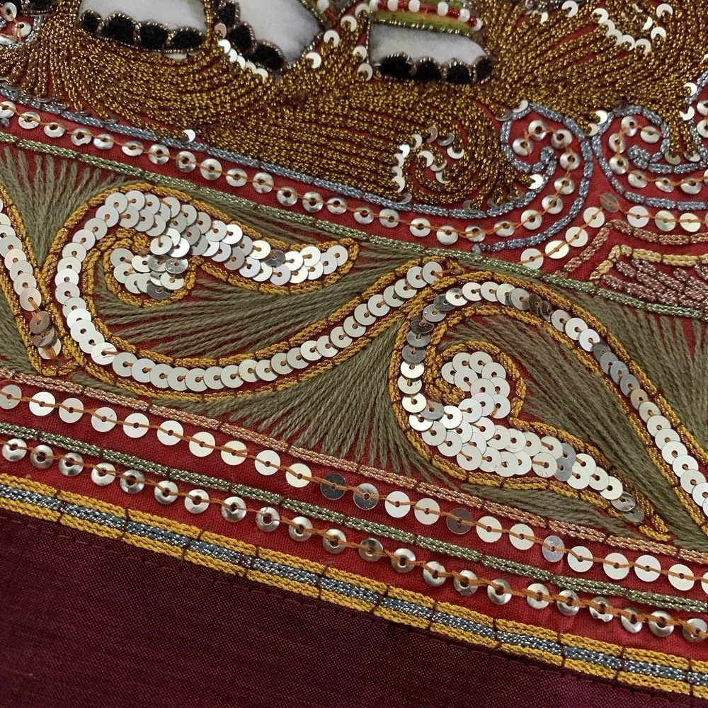 Vtg Thai Burmese Kalaga Elephant Tapestry Embroidered Hand Made Beads Large